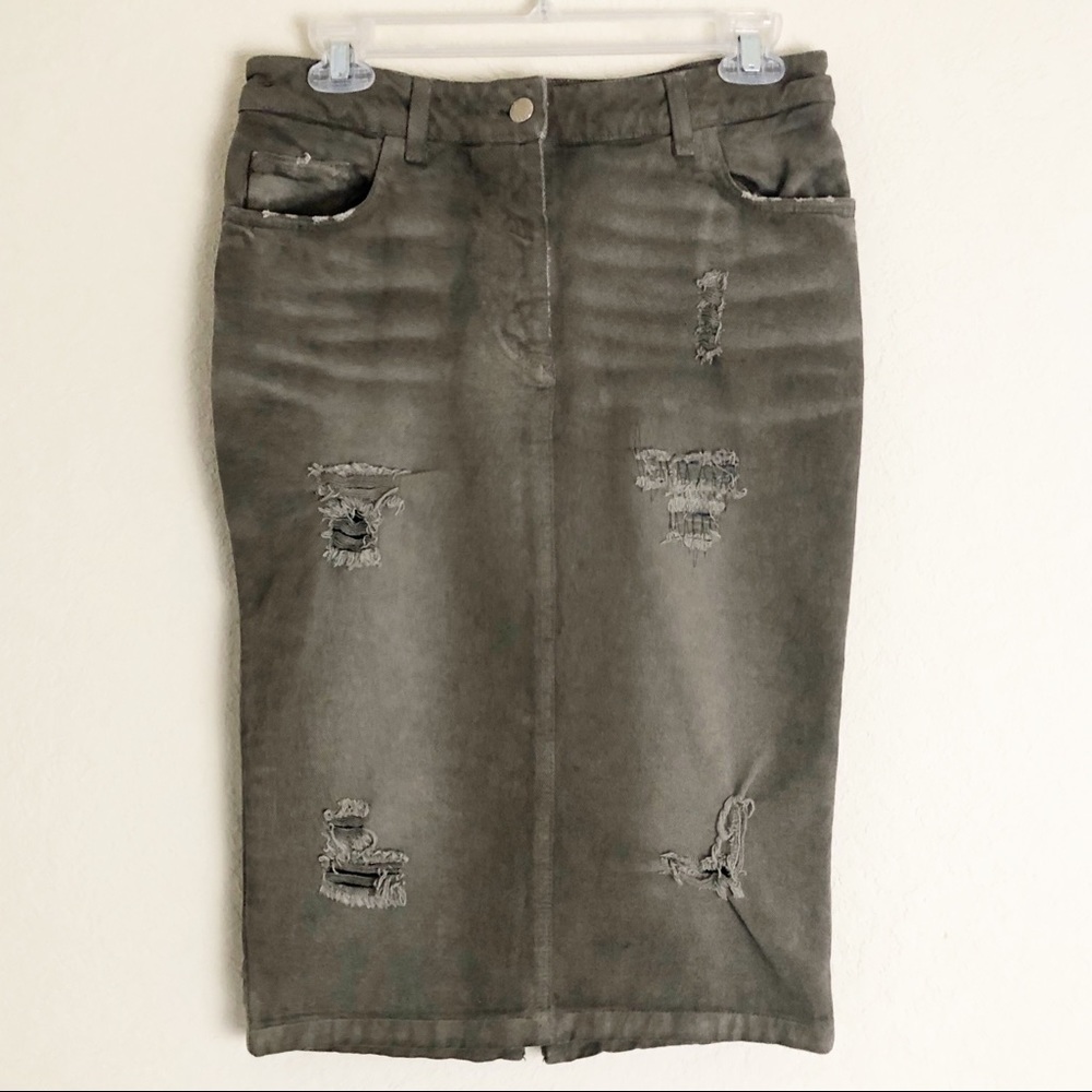 Dolce & Gabbana Army Green Distressed Denim Skirt